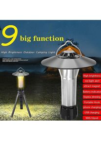 Nouvelle lanterne de camping rechargeable Lampe de camping portable pour l'extérieur Lampe d'urgence à aimant Lampe de tente suspendue Powerf - black