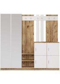 Concept-usine - Meuble d'entrée avec miroir bois et blanc anka - wood