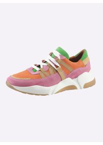 Heine Dames Sneaker in oranje/bont ,maat 36, Witt, 50% Runderleer, 50% Kunststof