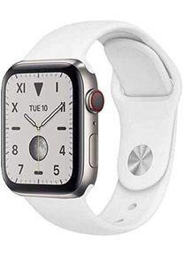 Apple Watch Series 5 (2019) | 44 mm | Titan | GPS + Cellular | zilver | Sportbandje wit