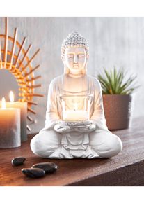 Świecznik na świecę podgrzewacz "Budda", biały, 15,5/22/10 cm, bonprix