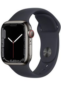 Apple Watch Series 7 Edelstahl 41 mm (2021) | GPS + Cellular | graphit | Sportarmband Mitternachtsblau
