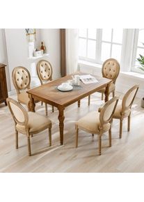 Lot de 6 Chaises de salle à manger chaises de cuisine avec pieds en bois massif, assise rembourrée en velours, beige Okwish Beige