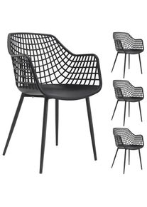 Idimex Lot de 4 chaises lucia pour salle à manger ou cuisine au design retro avec accoudoirs, coque en plastique noir et 4 pieds métal noir - Noir
