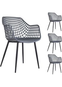 Idimex Lot de 4 chaises lucia pour salle à manger ou cuisine au design retro avec accoudoirs, coque en plastique gris et 4 pieds en métal - Gris foncé