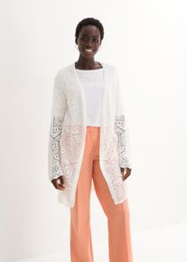 Sweter bez zapięcia ażurowy, biały, 36/38, bonprix
