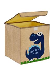 Caisse de rangement, dinosaure, boîte en tissu, pour enfants, pliable, HxLxP : 33 x 33 x 33 cm, beige - bleu - Relaxdays