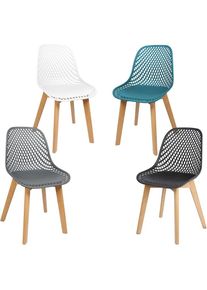 Lot de 4 chaises pour salle à mange design retro, coque en plastique plusieurs couleurs et 4 pieds décor bois, plusieurs couleurs