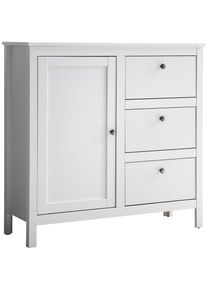 Commode, meuble de rangement avec 1 porte et 3 tiroirs coloris blanc mat - Longueur 96 x hauteur 98 x profondeur 38 cm -PEGANE-