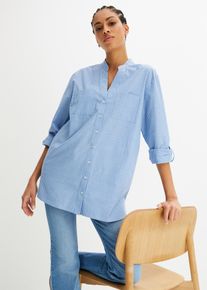 Lang bluse med ermer som kan brettes opp, blå, størrelse 50, bonprix