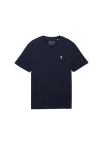 Tom Tailor Denim Herren Basic T-Shirt mit Logo Print, blau, Logo Print, Gr. XL, baumwolle
