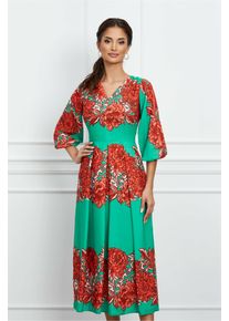 Rochie Moze verde cu imprimeu floral orange