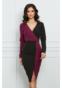 Rochie MBG neagra cu imprimeu picior de cocos fucsia