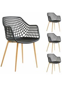 Idimex Lot de 4 chaises lucia pour salle à mange design retro avec accoudoirs, coque en plastique noir et pieds en métal décor chêne - noir/chêne sonoma