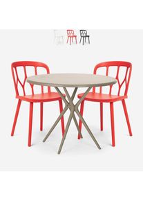 AHD AMAZING HOME DESIGN Ensemble 2 Chaises Polypropylène Design et 1 Table Ronde 80cm Beige Jardin terrasse Restaurant Bar Kento Couleur: Rouge
