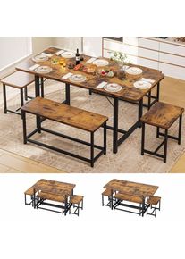 Msmask - Ensemble Table de salle à manger, avec 2 Bancs et 2 Tabourets, Table Extensible Salle à Manger, pour Cuisine, Salle à Manger, Marron - Marron