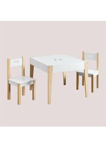 Sklum - Ensemble avec une Table Ardoise avec Rangement et 2 chaises en bois Belfy Kids Blanc - Blanc