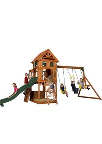 Backyard Discovery - Atlantic Aire de jeux en bois Aire de Jeux Extérieur avec balançoire / toboggan / bac de sable / mur d'escalade Maison enfant