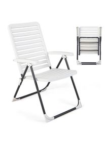 Chaise de jardin pliante en pp avec dossier réglable à 7 niveaux fauteuil d'extérieur avec cadre métal pour plage piscine blanc - Blanc