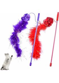 Jouets interactifs pour chats, 2 pièces, violet et rouge, bâton de chat amusant de 30cm, améliore l'intelligence et les réflexes