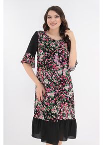 Rochie lejera cu imprimeu floral multicolor si volanas la tiv