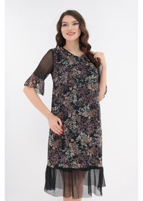 Rochie lejera cu imprimeu floral discret si volanas la tiv