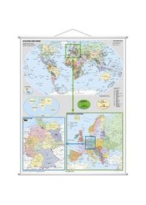 Stiefel Wandkarte Großformat Deutschland Und Europa In Der Welt (Politisch) Mit Metallstäben Karte (im Sinne von Landkarte)