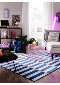 Tapis poil ras tissé à plat Rory Bleu 120x170 cm - Tapis poil court design moderne pour salon