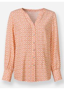 Heine Dames Blouse met lange mouwen en grafisch dessin in ecru/langoustine gedessineerd ,maat 34, Witt, 100% Viscose