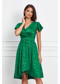 Rochie Moze verde din satin cu imprimeu discret si crepeu