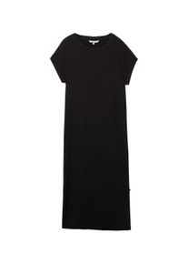 Tom Tailor Denim Damen Midi T-Shirt-Kleid, schwarz, Uni, Gr. M, polyester