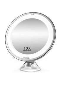 Grossissant Miroir Maquillage 10x avec Lumières LED 1 Joint à Bille d'attache Ajustable à 360° Miroir Cosmétique Portable, pour Salle de Bain, Voyage