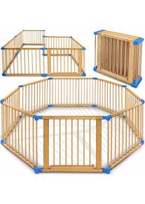 KIDUKU® Barrière de sécurité bleu Parc bébé XXL 7,2 mètres, pliant, porte inclus, à 8 pièces, forme individuelle selon votre choix
