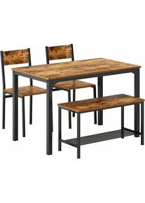 Soges - Ensemble table à manger 4 pièces 2 chaises et banc avec étagère en bois et structure en acier pour salle à manger cuisine
