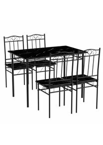 Eggree - Ensemble table à manger 109x 69x 75 cm et 4 chaises - marbre noir et noir - style industriel pour cuisine, salle à manger, salon