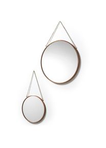 Kave Home - Lot de 2 miroirs Icon cuivre ronds Ø 41 / Ø 26 cm en acier avec anse - Cuivre
