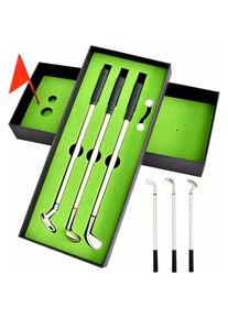 Ensemble de stylos de golf, 3 stylos à bille pour clubs de golf, mini balle de golf de bureau avec boîte cadeau noire