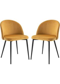 HOMCOM Chaises de visiteur design scandinave - lot de 2 chaises - pieds effilés métal noir - assise dossier ergonomique velours moutarde - Moutarde