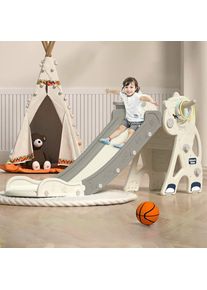 Toboggan Licorne- Glisse de 150cm avec panier de basket, machine à musique - Jeu intérieur/extérieur Enfant - Dès 2 Ans