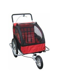 Bc-elec - 5664-0001A Remorque vélo 2 en 1 convertible en poussette et jogger pour deux enfants, coloris Rouge/Noir - Rouge