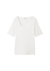 Tom Tailor Damen T-Shirt mit asymmetrischem Ausschnitt, weiß, Uni, Gr. XL, baumwolle