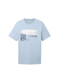 Tom Tailor Herren T-Shirt mit Print, blau, Print, Gr. M, baumwolle