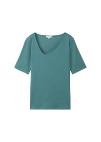 Tom Tailor Damen T-Shirt mit asymmetrischem Ausschnitt, grün, Uni, Gr. XL, baumwolle