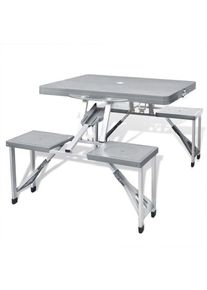 Design In - Ensemble Table + 4 chaises de camping pliable - Table à manger avec 4 tabourets Aluminium gris clair BV546294