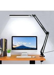 Lampe de bureau LED, lampe à bras oscillant, avec luminaire, intensité variable, 3 modes de couleur et 10 luminosité réglables, lampe de bureau de