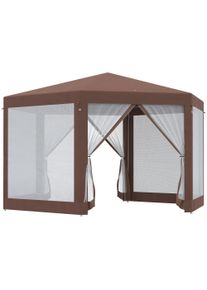 Outsunny Hexagonal Garden Gazebo Patio Party Outdoor Canopy Tent Sun Shelter with Mosquito Netting and Zipped Door, Brown | Aosom Ireland