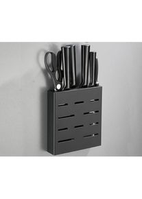 Porte-Tout de Cuisine GROOFOO en Aluminium/Acier Inoxydable Sans Perçage - 17CM - Boîte à couteaux Multifonctionnel - Noir (Ustensiles non Inclus)