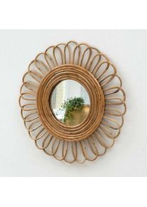 Decoclico Factory - Miroir rond fleur vintage en rotin naturel 48 cm - Moka - Bois clair