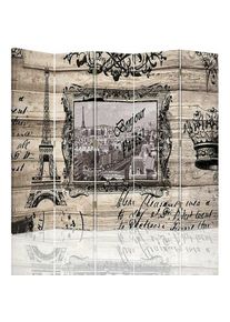FEEBY - Paravent Décoratif Parisien, Charme Vintage 5 Panneaux - 180 x 180 cm - 1 face déco, 1 face noir - Marron