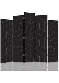 FEEBY - Paravent Design Géométrique 5 Panneaux pour Intérieur - 180 x 180 cm - 1 face déco, 1 face noir - Noir, blanc